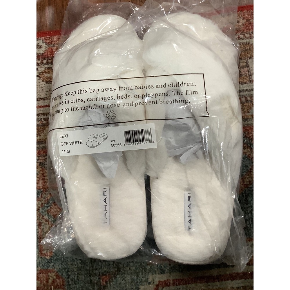 Tahari - Faux Fur Off White Crisscross Slippers, Size 11M - NEW ~ MSRP $48